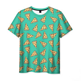 Мужская футболка 3D с принтом Pizza в Тюмени, 100% полиэфир | прямой крой, круглый вырез горловины, длина до линии бедер | food | pattern | pizza | vegan | vegetarian | веган | вегетарианство | еда | паттерн | пицца