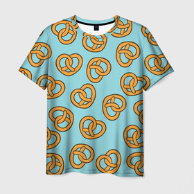 Мужская футболка 3D с принтом Сердца Крендельки в Тюмени, 100% полиэфир | прямой крой, круглый вырез горловины, длина до линии бедер | food | hearts | love | pattern | pretzels | vegetarian | вегетарианство | еда | крендели | любовь | паттерн | правильное питание | претцели | сердца