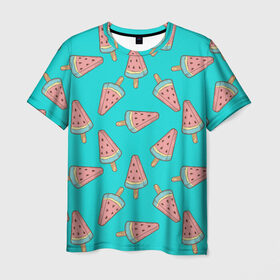 Мужская футболка 3D с принтом Ice cream Watermelon в Тюмени, 100% полиэфир | прямой крой, круглый вырез горловины, длина до линии бедер | food | ice cream | pattern | sweet | vegetarian | watermelon | арбуз | вегетарианство | еда | мороженое | паттерн | правильное питание | сладкое