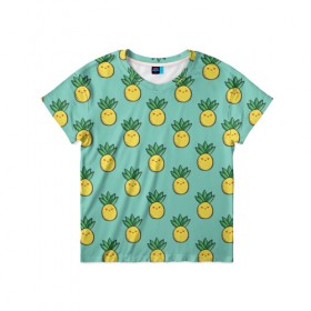 Детская футболка 3D с принтом Ананас в Тюмени, 100% гипоаллергенный полиэфир | прямой крой, круглый вырез горловины, длина до линии бедер, чуть спущенное плечо, ткань немного тянется | food | pattern | vegetarian | ананас | вегетарианство | еда | паттерн | правильное питание