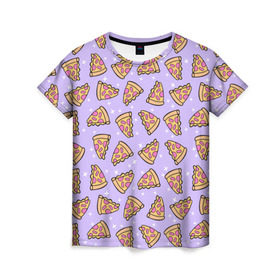 Женская футболка 3D с принтом Пицца Мун в Тюмени, 100% полиэфир ( синтетическое хлопкоподобное полотно) | прямой крой, круглый вырез горловины, длина до линии бедер | food | pattern | pizza | sailor moon | еда | паттерн | пицца | сейлор мун