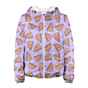 Женская куртка 3D с принтом Пицца Мун в Тюмени, ткань верха — 100% полиэстер, подклад — флис | прямой крой, подол и капюшон оформлены резинкой с фиксаторами, два кармана без застежек по бокам, один большой потайной карман на груди. Карман на груди застегивается на липучку | food | pattern | pizza | sailor moon | еда | паттерн | пицца | сейлор мун