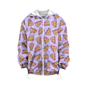 Детская куртка 3D с принтом Пицца Мун в Тюмени, 100% полиэстер | застежка — молния, подол и капюшон оформлены резинкой с фиксаторами, по бокам — два кармана без застежек, один потайной карман на груди, плотность верхнего слоя — 90 г/м2; плотность флисового подклада — 260 г/м2 | food | pattern | pizza | sailor moon | еда | паттерн | пицца | сейлор мун