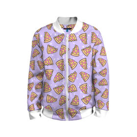 Детский бомбер 3D с принтом Пицца Мун в Тюмени, 100% полиэстер | застегивается на молнию, по бокам два кармана без застежек, мягкие манжеты, по низу бомбера и на воротнике — эластичная резинка | Тематика изображения на принте: food | pattern | pizza | sailor moon | еда | паттерн | пицца | сейлор мун