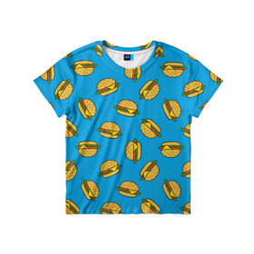 Детская футболка 3D с принтом Бургеры в Тюмени, 100% гипоаллергенный полиэфир | прямой крой, круглый вырез горловины, длина до линии бедер, чуть спущенное плечо, ткань немного тянется | Тематика изображения на принте: burger | fast food | food | pattern | бургер | еда | паттерн | фастфуд