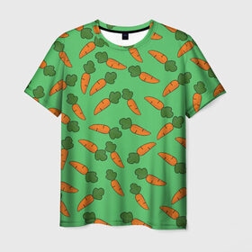 Мужская футболка 3D с принтом Carrots в Тюмени, 100% полиэфир | прямой крой, круглый вырез горловины, длина до линии бедер | carrot | food | pattern | vegan | vegetarian | веган | вегетарианство | еда | кролик | марковка | морковь | паттерн