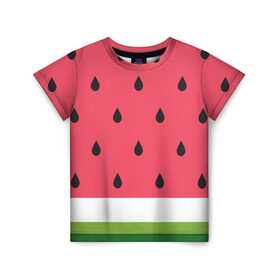 Детская футболка 3D с принтом Арбузная в Тюмени, 100% гипоаллергенный полиэфир | прямой крой, круглый вырез горловины, длина до линии бедер, чуть спущенное плечо, ткань немного тянется | food | pattern | vegan | vegetarian | watermelon | арбуз | веган | вегетарианство | еда | паттерн