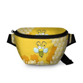 Поясная сумка 3D с принтом Пчелка в Тюмени, 100% полиэстер | плотная ткань, ремень с регулируемой длиной, внутри несколько карманов для мелочей, основное отделение и карман с обратной стороны сумки застегиваются на молнию | животные | лето | мед | насекомые | природа | пчела | пчелка | соты