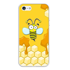 Чехол для iPhone 5/5S матовый с принтом Пчелка в Тюмени, Силикон | Область печати: задняя сторона чехла, без боковых панелей | Тематика изображения на принте: животные | лето | мед | насекомые | природа | пчела | пчелка | соты