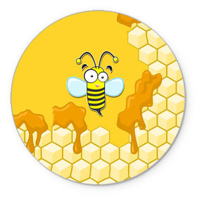 Коврик круглый с принтом Пчелка в Тюмени, резина и полиэстер | круглая форма, изображение наносится на всю лицевую часть | животные | лето | мед | насекомые | природа | пчела | пчелка | соты