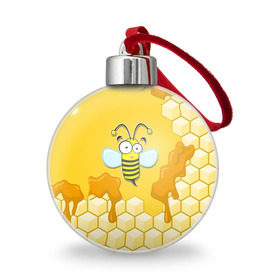 Ёлочный шар с принтом Пчелка в Тюмени, Пластик | Диаметр: 77 мм | животные | лето | мед | насекомые | природа | пчела | пчелка | соты