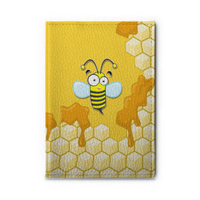 Обложка для автодокументов с принтом Пчелка в Тюмени, натуральная кожа |  размер 19,9*13 см; внутри 4 больших “конверта” для документов и один маленький отдел — туда идеально встанут права | Тематика изображения на принте: животные | лето | мед | насекомые | природа | пчела | пчелка | соты