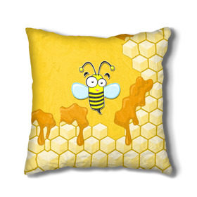 Подушка 3D с принтом Пчелка в Тюмени, наволочка – 100% полиэстер, наполнитель – холлофайбер (легкий наполнитель, не вызывает аллергию). | состоит из подушки и наволочки. Наволочка на молнии, легко снимается для стирки | Тематика изображения на принте: животные | лето | мед | насекомые | природа | пчела | пчелка | соты