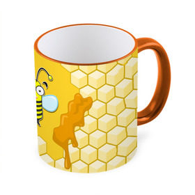 Кружка 3D с принтом Пчелка в Тюмени, керамика | ёмкость 330 мл | животные | лето | мед | насекомые | природа | пчела | пчелка | соты