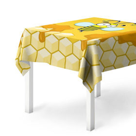 Скатерть 3D с принтом Пчелка в Тюмени, 100% полиэстер (ткань не мнется и не растягивается) | Размер: 150*150 см | животные | лето | мед | насекомые | природа | пчела | пчелка | соты