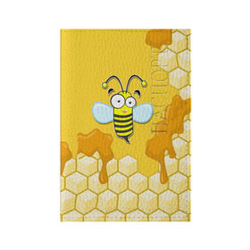 Обложка для паспорта матовая кожа с принтом Пчелка в Тюмени, натуральная матовая кожа | размер 19,3 х 13,7 см; прозрачные пластиковые крепления | животные | лето | мед | насекомые | природа | пчела | пчелка | соты