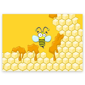 Поздравительная открытка с принтом Пчелка в Тюмени, 100% бумага | плотность бумаги 280 г/м2, матовая, на обратной стороне линовка и место для марки
 | животные | лето | мед | насекомые | природа | пчела | пчелка | соты