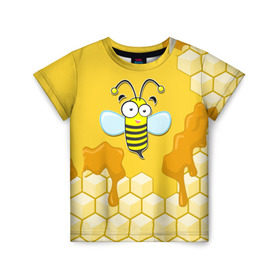 Детская футболка 3D с принтом Пчелка в Тюмени, 100% гипоаллергенный полиэфир | прямой крой, круглый вырез горловины, длина до линии бедер, чуть спущенное плечо, ткань немного тянется | животные | лето | мед | насекомые | природа | пчела | пчелка | соты