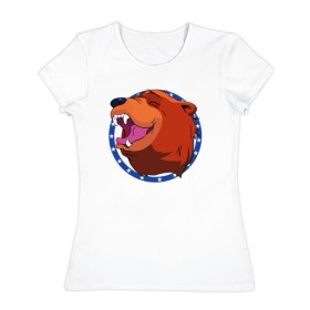 Женская футболка хлопок с принтом Bear for Hire в Тюмени, 100% хлопок | прямой крой, круглый вырез горловины, длина до линии бедер, слегка спущенное плечо | bear for hire | far cry 5 | медведь | фар край 5