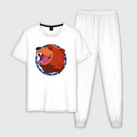 Мужская пижама хлопок с принтом Bear for Hire в Тюмени, 100% хлопок | брюки и футболка прямого кроя, без карманов, на брюках мягкая резинка на поясе и по низу штанин
 | bear for hire | far cry 5 | медведь | фар край 5