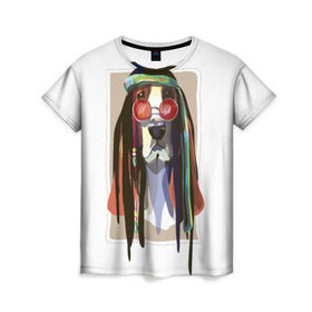 Женская футболка 3D с принтом Reggae Dog в Тюмени, 100% полиэфир ( синтетическое хлопкоподобное полотно) | прямой крой, круглый вырез горловины, длина до линии бедер | хиппи
