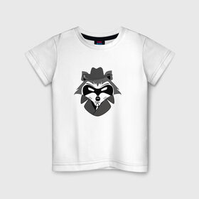Детская футболка хлопок с принтом Гангстер енот в Тюмени, 100% хлопок | круглый вырез горловины, полуприлегающий силуэт, длина до линии бедер | Тематика изображения на принте: бандит | нуар | плащ | шляпа