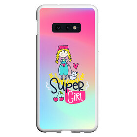 Чехол для Samsung S10E с принтом SUPER GIRL в Тюмени, Силикон | Область печати: задняя сторона чехла, без боковых панелей | Тематика изображения на принте: flower | girl | life | name | spring | букет | весна | девочки | дети | животные | надписи | орхидея | позитив | радуга | смайл | счастье | текстура | узор | цветочный | цветы