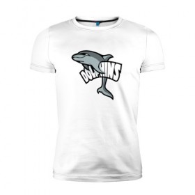 Мужская футболка премиум с принтом Дельфины в Тюмени, 92% хлопок, 8% лайкра | приталенный силуэт, круглый вырез ворота, длина до линии бедра, короткий рукав | дельфин | дельфины | летние | лето | море | морская | отдых | отпуск | рыба | с дельфином