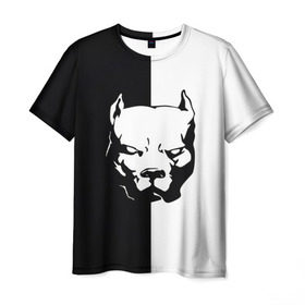 Мужская футболка 3D с принтом Питбуль в Тюмени, 100% полиэфир | прямой крой, круглый вырез горловины, длина до линии бедер | агрессия | башка | белое | голова | пес | пит буль | питбуль | собака | спорт | стаф | стафф | стаффорд | чб | черное