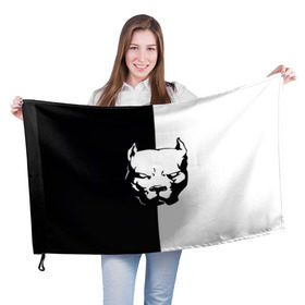 Флаг 3D с принтом Питбуль в Тюмени, 100% полиэстер | плотность ткани — 95 г/м2, размер — 67 х 109 см. Принт наносится с одной стороны | агрессия | башка | белое | голова | пес | пит буль | питбуль | собака | спорт | стаф | стафф | стаффорд | чб | черное