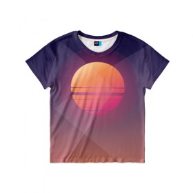 Детская футболка 3D с принтом Заход Солнца Ретро в Тюмени, 100% гипоаллергенный полиэфир | прямой крой, круглый вырез горловины, длина до линии бедер, чуть спущенное плечо, ткань немного тянется | Тематика изображения на принте: 