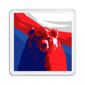 Магнит 55*55 с принтом Российский медведь в Тюмени, Пластик | Размер: 65*65 мм; Размер печати: 55*55 мм | russia | russian bear | патриот | родина | россия | русский медведь | триколор