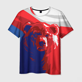 Мужская футболка 3D с принтом Российский медведь в Тюмени, 100% полиэфир | прямой крой, круглый вырез горловины, длина до линии бедер | russia | russian bear | патриот | родина | россия | русский медведь | триколор