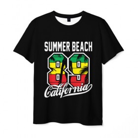 Мужская футболка 3D с принтом Калифорния в Тюмени, 100% полиэфир | прямой крой, круглый вырез горловины, длина до линии бедер | Тематика изображения на принте: beach | cali | california | summer | usa | для отдыха | для отпуска | калифорния | летние | лето | море | океан | отпуск | пальмы | пляж | сша
