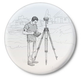 Значок с принтом Парень с контроллером в Тюмени,  металл | круглая форма, металлическая застежка в виде булавки | surveyor | геодезист | геодезия