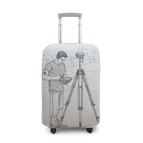 Чехол для чемодана 3D с принтом Парень с контроллером в Тюмени, 86% полиэфир, 14% спандекс | двустороннее нанесение принта, прорези для ручек и колес | surveyor | геодезист | геодезия