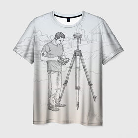 Мужская футболка 3D с принтом Парень с контроллером в Тюмени, 100% полиэфир | прямой крой, круглый вырез горловины, длина до линии бедер | surveyor | геодезист | геодезия