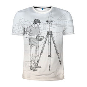 Мужская футболка 3D спортивная с принтом Парень с контроллером в Тюмени, 100% полиэстер с улучшенными характеристиками | приталенный силуэт, круглая горловина, широкие плечи, сужается к линии бедра | surveyor | геодезист | геодезия