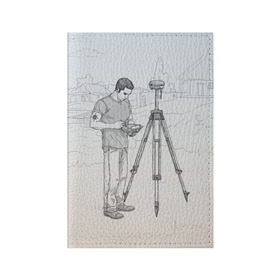 Обложка для паспорта матовая кожа с принтом Парень с контроллером в Тюмени, натуральная матовая кожа | размер 19,3 х 13,7 см; прозрачные пластиковые крепления | surveyor | геодезист | геодезия