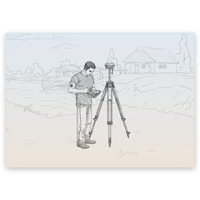 Поздравительная открытка с принтом Парень с контроллером в Тюмени, 100% бумага | плотность бумаги 280 г/м2, матовая, на обратной стороне линовка и место для марки
 | Тематика изображения на принте: surveyor | геодезист | геодезия