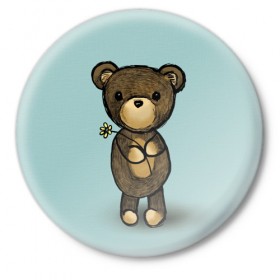 Значок с принтом Мишка в Тюмени,  металл | круглая форма, металлическая застежка в виде булавки | девушкам | животные | игрушка | медведь | миша | мишка | плюшевый | цветок