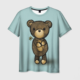Мужская футболка 3D с принтом Мишка в Тюмени, 100% полиэфир | прямой крой, круглый вырез горловины, длина до линии бедер | Тематика изображения на принте: девушкам | животные | игрушка | медведь | миша | мишка | плюшевый | цветок