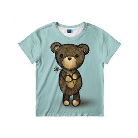 Детская футболка 3D с принтом Мишка в Тюмени, 100% гипоаллергенный полиэфир | прямой крой, круглый вырез горловины, длина до линии бедер, чуть спущенное плечо, ткань немного тянется | девушкам | животные | игрушка | медведь | миша | мишка | плюшевый | цветок