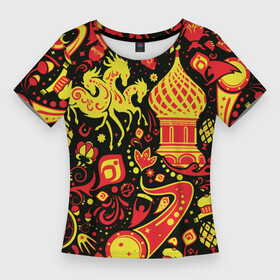 Женская футболка 3D Slim с принтом Орнамент   Россия в Тюмени,  |  | купол | паттерн | русь | тройка | хохлома