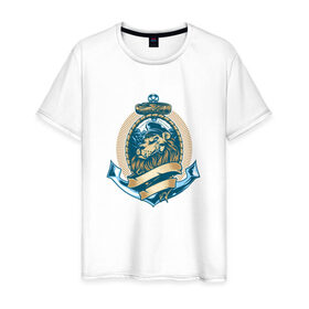 Мужская футболка хлопок с принтом Лев с Якорем в Тюмени, 100% хлопок | прямой крой, круглый вырез горловины, длина до линии бедер, слегка спущенное плечо. | Тематика изображения на принте: 