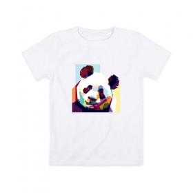 Детская футболка хлопок с принтом Панда в Тюмени, 100% хлопок | круглый вырез горловины, полуприлегающий силуэт, длина до линии бедер | абстракция | медведь | медведь абстракция | панда | панда абстракция | панды | с абстракцией | с медведем | с пандой