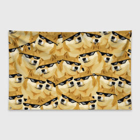 Флаг-баннер с принтом Doge мем в deal with it очках в Тюмени, 100% полиэстер | размер 67 х 109 см, плотность ткани — 95 г/м2; по краям флага есть четыре люверса для крепления | deal with it очки | doge | meme | мем | мемы | сиба ину | сиба ину мем