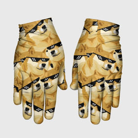 Перчатки 3D с принтом Doge мем в deal with it очках в Тюмени, 100% полиэстер (activecool) | плотность ткани — 150–180 г/м2
 | Тематика изображения на принте: deal with it очки | doge | meme | мем | мемы | сиба ину | сиба ину мем