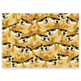 Поздравительная открытка с принтом Doge мем в deal with it очках в Тюмени, 100% бумага | плотность бумаги 280 г/м2, матовая, на обратной стороне линовка и место для марки
 | deal with it очки | doge | meme | мем | мемы | сиба ину | сиба ину мем