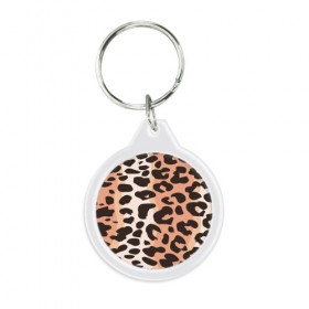 Брелок круглый с принтом Леопард в Тюмени, пластик и полированная сталь | круглая форма, металлическое крепление в виде кольца | 